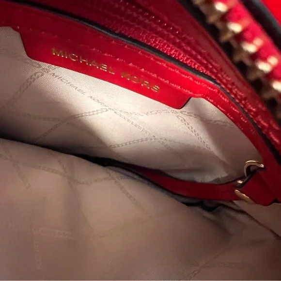 Michael Kors Bright Red Leather Tote HangBag Purse - Picture 8 of 8